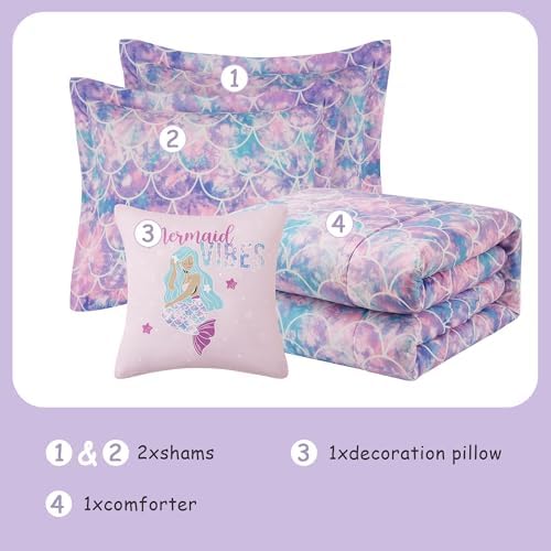 Full Size Bedding Sets for Girls - 4 Pieces Mermaid Full Comforter Sets - Image 5