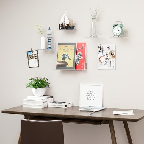 6 Inches Clear Small Wall Shelves, Acrylic Floating Shelf for Small Space, Acrylic Display Ledges for Funko Pop Figures, Home Décor, Plants, Smart Speaker, Digital Clock, 4 Pack - Image 5