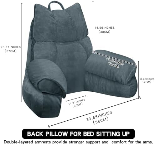 Reading Pillow for Bed with Arms, Back Support, Memory Foam（Charcoal Gray） - Image 2