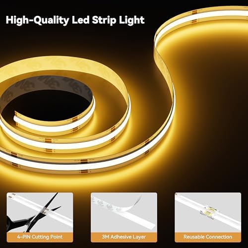 PAUTIX S-COB RGB LED Strip Light,UL-Listed COB LED 24V,Color Changing Strip Lights 20ft/6.1m,Multicolor Flexible Tape Lights with RF Remote for Bedroom,Kitchen,TV Backlight,Game Room,Home DIY Lighting - Image 7