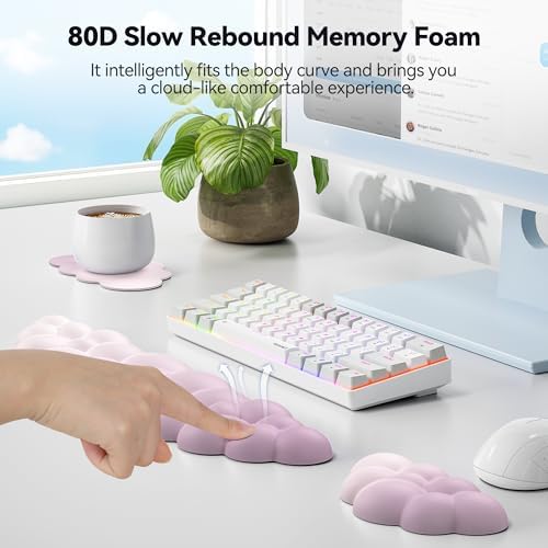 TECKNET Cloud Keyboard Wrist Rest Set, Cloud Wrist Rest with Non-Slip Base, PU Leather Wrist Pad for Keyboard with Ergonomic Memory Foam for Computer Laptop Office Gaming Pain Relief, Gradient Purple - Image 4