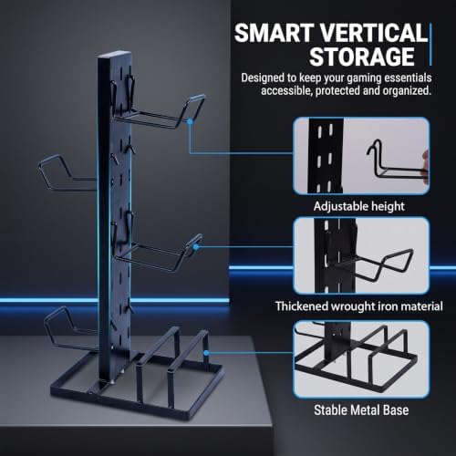 Headset Stand, Metal Controller Holder with 4 Adjustable Hooks, Black Headphone Stand for Desk, Controller Organizer Rack for Game Controllers & Gaming Accessories, Gift for Men Son Husband Boyfriend - Image 2