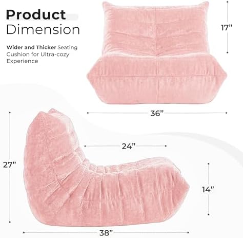 HABUTWAY Giant Bean Bag Chairs Lazy Sofa for Adults,Single,Pink | Bean Bag Sofa with Filler Faux Fur, Memory Foam Bean Bag Fireside Lazy Sofa Couches for Living Room, Bedroom, Office - Image 2
