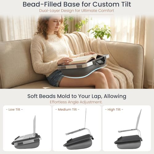 Rimkoo Elevated Lap Desk for 15.6" Laptop, 2-in-1 Dual Laptop Stand with Pillow Cushion, Lightweight Lap Tray for Couch & Bed, Ergonomic Design for Stable Typing & Relaxed Posture, Black - Image 3