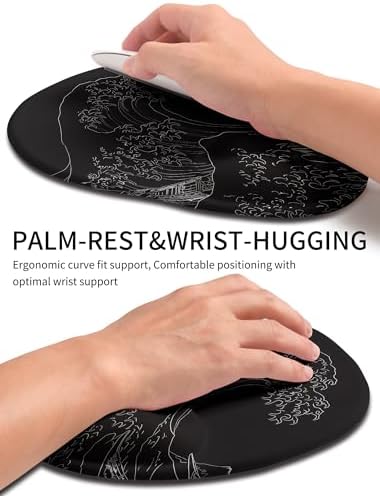 Palm-Rest and Wrist-Hugging Mouse Pad Wrist Rest, Ergonomic Wrist Support with Curve Fitting Cushioned Memory Foam for Carpal Tunnel Pain Relief, 9.9 x 8.3 Inch, Waves - Image 3