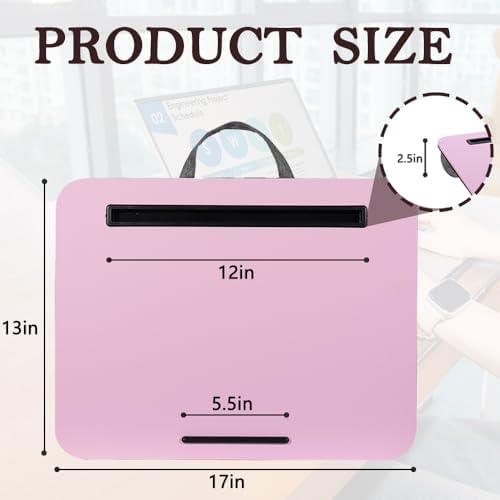 Portable Laptop Desk Fits Up to 16“ Laptops, with Tablet Slot, Built-in Cushion,Great for Home & Office,Lap Desk with Cushion (Pink, Medium) - Image 2