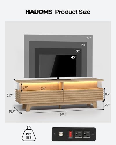 HAUOMS TV Stand for Living Room with Cable Management, Hidden Power Station - Image 2