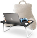 Nestl Linen Reading Pillow with Bed Desk for Laptop and Writing, Luxe Cut Plush Back Pillow for Sitting Up, Back and Arms Adjustable Support for Kids and Teens, Foldable Lap Desk for Bed 19x11” by Nestl