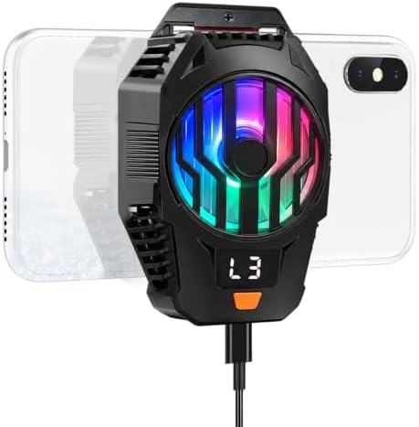 Clip-On Phone Cooler Semiconductor Cooling Fan - RGB Display Three-Speed Gaming Cell Phone Cooler Radiator for Mobile Cooling Pad Live Broadcasting Vlog Video Call by Jremreo