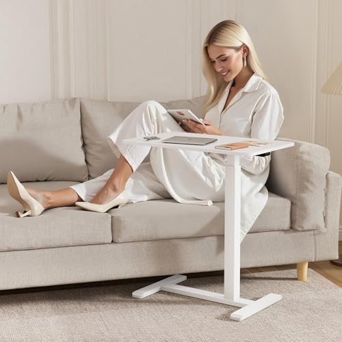 Medical Adjustable Overbed Bedside Table with Wheels, Rolling Laptop Table, Mobile Standing Desk for Home and Hospital, White - Image 5