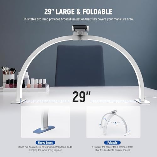 NEEWER Basics 29" Half Moon Nail Light for Desk, 36W Foldable Nail Tech Table Arc Lamp, LED Manicure Half Ring Light with Phone Holder for Makeup Beauty Tattoo Overhead Video Recording, HM02-D - Image 5