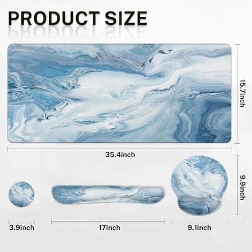 Arttown Keyboard Mouse Pad Set, 4 in 1 Desk Mat Set Marble Abstract - Image 2