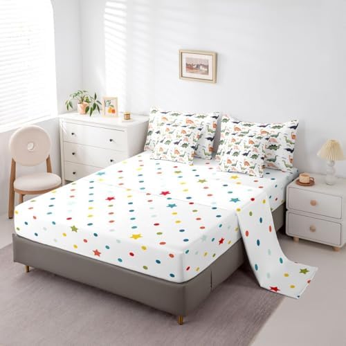 Feelyou Dinosaur Comforter Set Queen Size 7 Pieces 3D Digital Print Bedding Set for Kids Boys Girls Jungle Dino Bed in a Bag with Comforter, Sheets, Pillowcases, Cushion Covers Bedroom Decor - Image 6