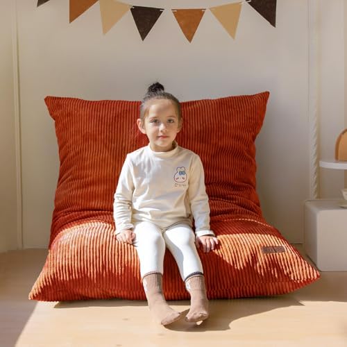 MAXYOYO 3 in 1 Kids Bean Bag Chair, Comfy Floor Sofa with Removed Cover | Convertible Chair Folds from Bean Bag to Lounger, Floor Couch with High-Density Foam Filling, Floor Sofa for Gaming, Orange by MAXYOYO