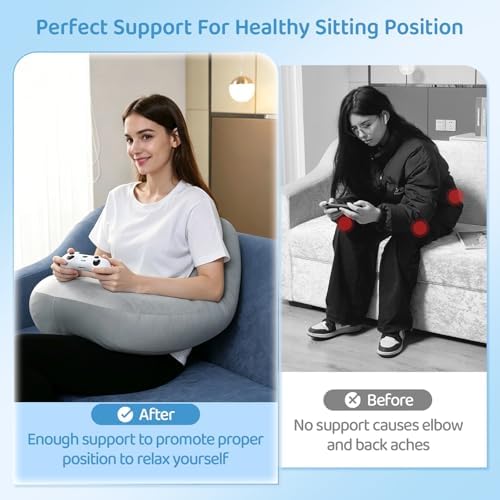 Crochet Pillow for Lap Support with Detachable Back Support, Grey - Image 5