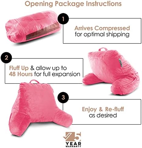 Nestl Reading Pillow with Portable Laptop Lap Desk - Shredded Memory Foam Back Support Pillow for Sitting Up in Bed and Couch Rest Pillows with Arms, Bed Tray Table with Foldable Legs, Light Pink - Image 4