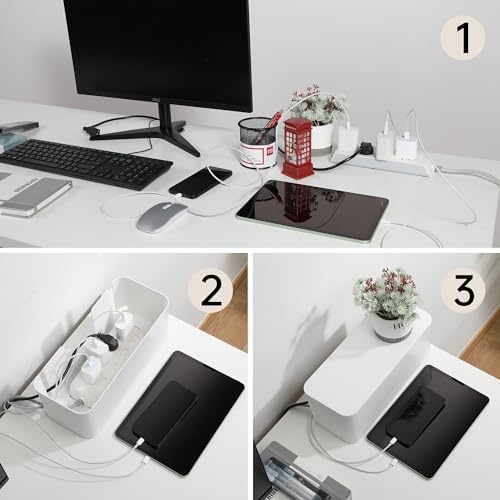 YECAYE 4 Pack Cable Management Box, Pet Friendly Cord Organizer Box for Home & Office, Child-Proof Cable and Power Strip Protector Box, Wire Hider and Cord Organizer for Desk, White - Image 3