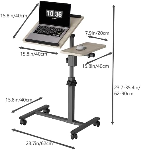 Furist Adjustable Bedside Laptop Desk with Mouse Pad on Wheels, Adjustable Overbed Table,Rolling Computer Stand,Hospital and Home Use - Image 2