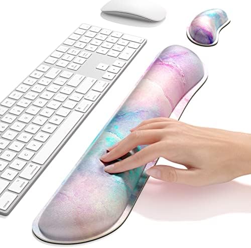 Dapesuom Enlarge Keyboard Wrist Rest, Memory Foam Wrist Cushion for Desk Mats Support, Pain Relief Keyboard Mouse Pad Rests Set with Non-Slip Base for Gaming Laptop Office Computer, Colorful Marble - Image 5