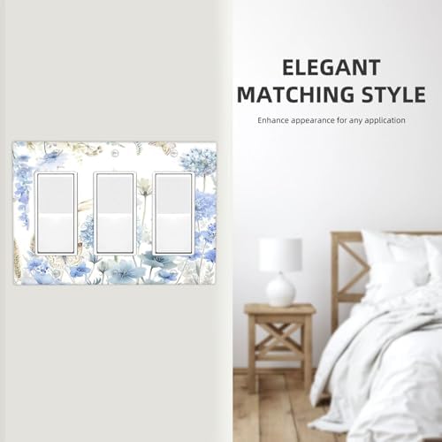 Decorative Outlet Covers Blue Floral Hydrangea Watercolor Wildflower 3 Gang Gfci Wall Plate Triple Rocker Light Switch Covers Electrical Receptacle Switchplate Plug Faceplate for Bedroom Decor - Image 7