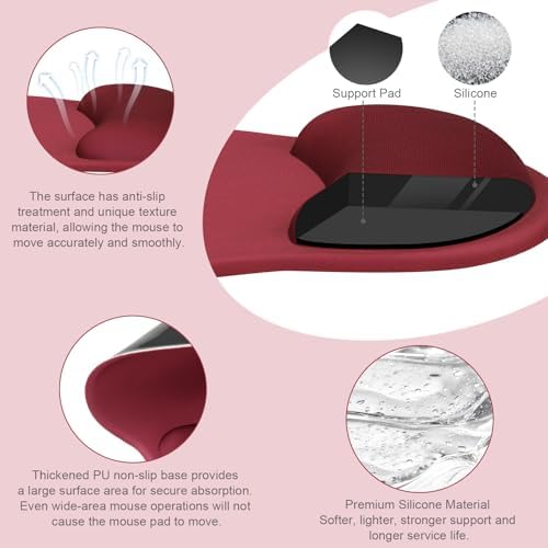 MOSISO Wrist Rest Support for Mouse Pad&Keyboard Set, Wine Red - Image 2