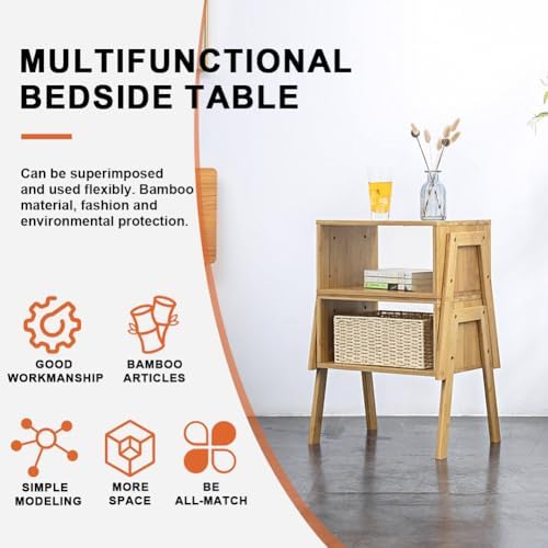 KKTONER Modern Bamboo Nightstands End Tables Bedroom with Storage Small Bedside Table for Living Room Office (Natural) - Image 6