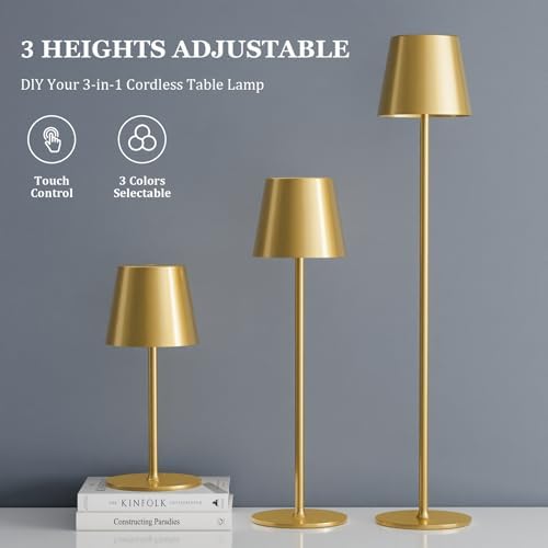 Kakanuo 20" Cordless Table Lamp Rechargeable Gold - 2 Pack 5000mAH Battery Operated Lamp for Counter, 3 Color Stepless Dimming Wireless Lamp for Dining Kitchen, Outdoor Patio, Touch Control - Image 3