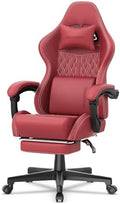 Ferghana Vintage PU Leather Gaming Chair, Ergonomic Gamer Chair with Massage, High Back Computer Office Chair with Footrest for Adults, Racing Style Reclining Video Game Chair (Red) by FerghanaGamingChair