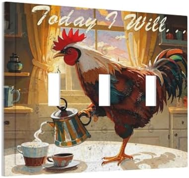Decorative Light Switch Cover Plate Vintage Funny Chicken Rooster 3 Gang Wall Plate Triple Toggle Switch Plate Covers 3 Hole Electrical Switchplate Dimmer Faceplate for Kitchen Decor - Image 2