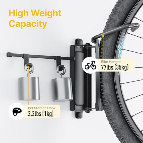 monTEK Swivel Bike Wall Mount with 2 Storage Hooks, Bike Hanger for Garage - Image 4