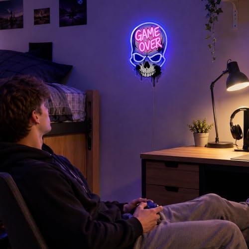 Game Over Skull Neon Sign LED Neon Light USB Dimmable Gaming Room Decor - Image 3