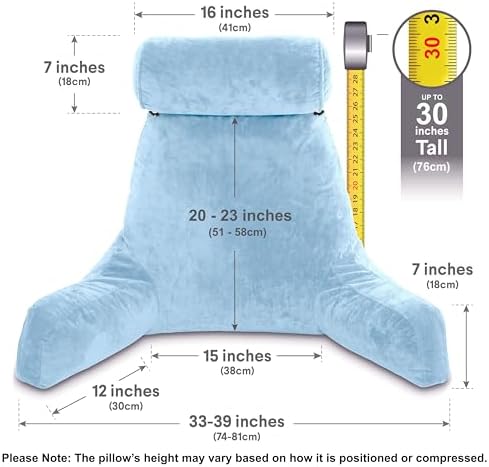 Husband Pillow XXL The Original for Adults - 30" Tall Backrest for Sitting Up in Bed - Firm Support Reading & Bed Rest Pillows for Adults, Neck Roll, Removable Cover - TV - Sky Blue - Image 3