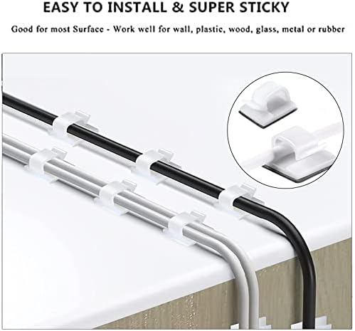 White Cable Management Organizer Kit, 2 Wire Sleeve Protector, 41 Self Adhesive Cable Clips Holder, 10pcs+2 Roll Reusable Cable Ties and 100 Cable Zip Ties for TV Computer Cord Tidy Under Desk - Image 4