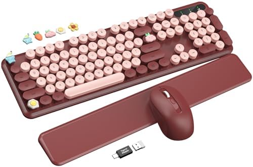 Wireless Keyboard and Mouse Combo, Cute Typewriter, Magnetic Wrist Rest by Trueque