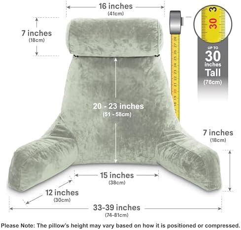 Husband Pillow XXL Reading Pillow for Bed Backrest with Arms - Desert Sage Adult - Unmatched Support Pillow for Sitting Up in Bed - Shredded Memory Foam Comfy Microplush Cover & Detachable Neck Roll - Image 3