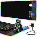 Mouse Pad with Foldable Phone Holder & Wireless Charger, XXL RGB Gaming Mousepad 31.5"x15.8" Large Desk Mat for Keyboard, Black Desk Pad with Dual Qi Charging Station | 11 Colors 5 Modes | Waterproof by miroddi