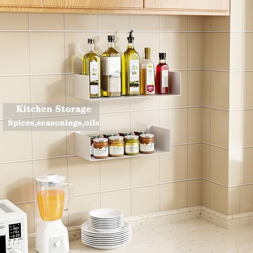 Metal Bali Floating Wall Shelves 15.5IN for Storage and Decor Wall Mounted CD DVD&Books Perfume, Make up Storage Shelves Living Room, Bedroom, Bathroom & Kitchen,4P-White, 15.5&13.6INCH - Image 4