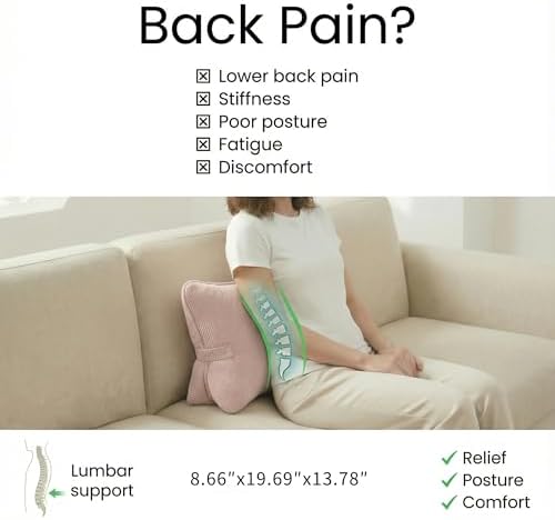 Pat. Pend. Corduroy Back Support Pillow for Sitting, Ideal for Expecting Moms, Low Back Cushion for Bed Sitting, Reading & Relaxing, Ergonomic Triangle Backrest, Washable Cover, Pink - Image 2