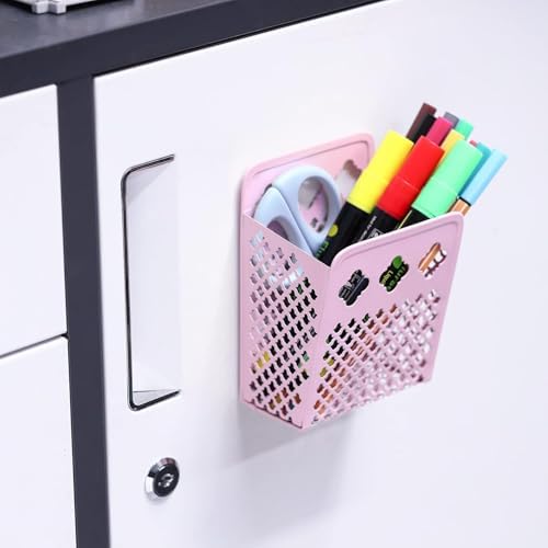 Magnetic Pen Holder, Mesh Metal Strong Magnet Dry Erase Marker Holder Pencil Organizer Small Items Basket for Refrigerator, Whiteboard, Locker Accessories-Pink, Pack of 1, Blush, New-Z008 - Image 6