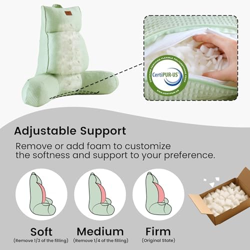 Adjustable Firmness Waffle Support Cooling Reading Pillow, Sage Green, 25" - Image 2