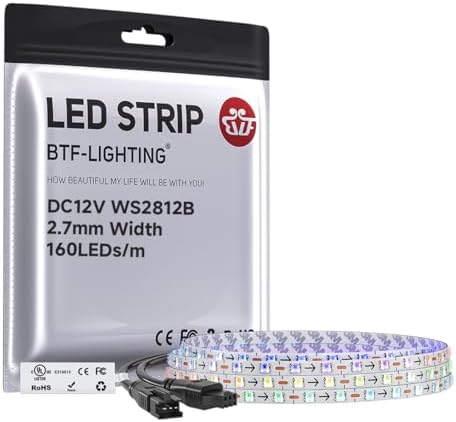 BTF-LIGHTING WS2812B LED Strip IC RGB 2.7mm 0807SMD DC12V 3.2FT 160LED/m by BTF-LIGHTING