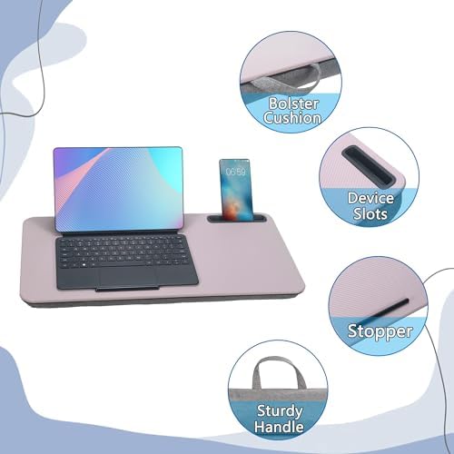 Portable Laptop Desk Fits Up to 16“ Laptops, with Tablet Slot, Built-in Cushion, Great for Home & Office,Lap Desk for Laptop,Lap Desk with Cushion (Grey Violet, Large) - Image 4