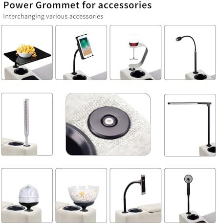 Removable Sofa Armrest with Cup Holder, PU Leather Multifunctional Couch Caddy Storage Arm rest with Power Wireless Charging Stand & LED Reading Light for Sofa Middle Seat Adjustable - Image 6
