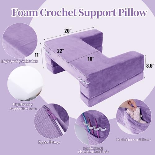 HOMBYS Adjustable Foam Crochet Pillow for Lap Support, Soft Velvet Reading & Gaming Pillow with Side Pocket and Elastic Band, Desk Pillow for Sofa, Bed & Floor, Heights for Adjusting (Purple) - Image 2