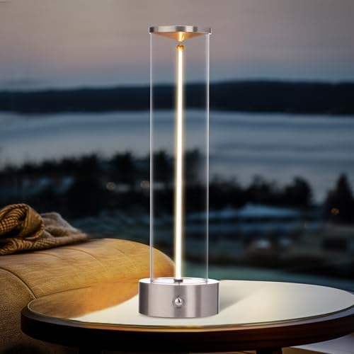 HAPYGI Mini Minimalist Tabe Lamp with Breathing Effect, Cordless LED Desk Lamp Rechargeable Modern Night Lights Portable Lamps for Gaming, Bedroom, Living Room, Kitchen, Bar, Restaurant (Sliver) by HAPYGILightings