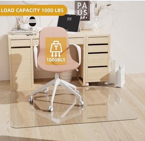 Glass Chair Mat Heavy 1/5" Thick Premium Tempered Glass Duty Hard Glass Chair Mats -for Office Chair on Carpet or Hard Floor with 4 Anti-Slip Pads 48" x 36" - Image 4