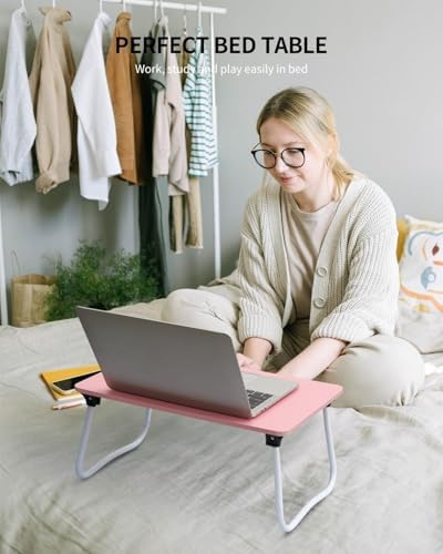 Ruxury Foldable Lap Desk Laptop Stand Bed Desk Table Tray, Breakfast Serving Tray, Portable & Lightweight Mini Table, Lap Tablet Desk for Sofa Couch Floor - Pink - Image 4