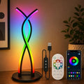 MORIACC Modern RGB LED Table Lamp, Cross-Curve Ambient Light with Music Sync, Dimmable 10%-100% Color Changing Desk Lamp, App and Remote Control, USB Powered for Bedroom Home Decor by MORIACC