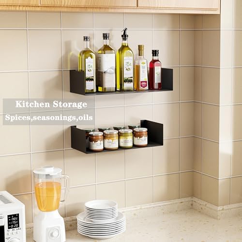Metal Bali Floating Wall Shelves 15.5&13.8INCH for Storage and Decor Wall Mounted CD DVD&Books Perfume, Make up Storage Shelves Living Room, Bedroom, Bathroom & Kitchen,4P,Black - Image 5