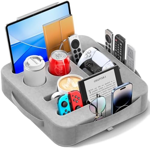 Couch Cup Holder Tray, Couch Caddy for Drink, Snack, Phone, Remote, Ipad, Game Controller, Large-size Sofa Cup Holder for Bed, Sofa, Car, Desk, Gray by Unknown